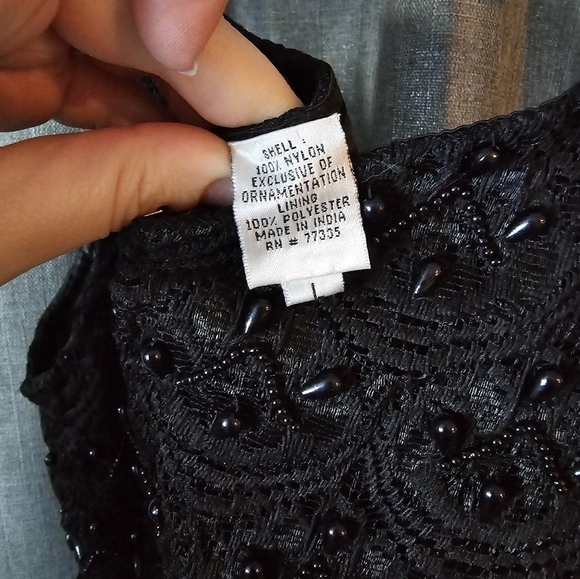 '90s Black Floral Lace Sequin Fully Beaded Pencil Maxi Evening Dress Sz Large - Picture 5 of 6